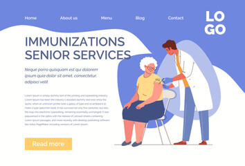 Fototapeta Nurse vaccinates people with vaccine injection to prevent diseases and viruses. Vaccination of adults, elderly patients. Website, template, landing page. Vector illustration. Flat cartoon characters. obraz