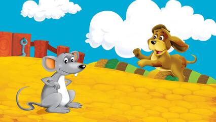 cartoon farm scene with mouse illustration