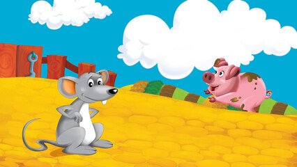 cartoon farm scene with mouse illustration