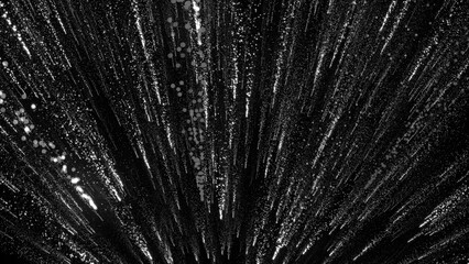 3D rendering of bright particles fill the space with jets of energy and light