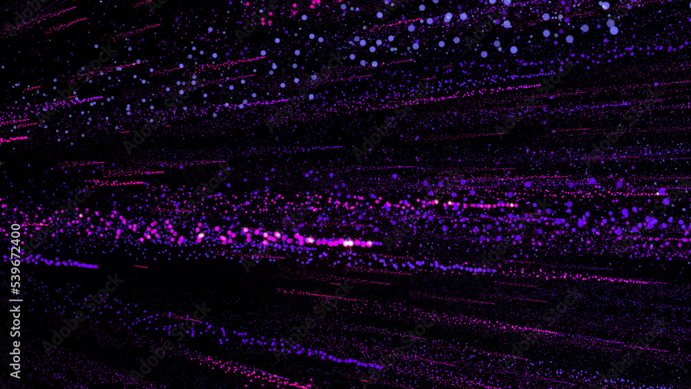 Poster 3d rendering of bright multi-colored particles fill the space with jets of energy and light