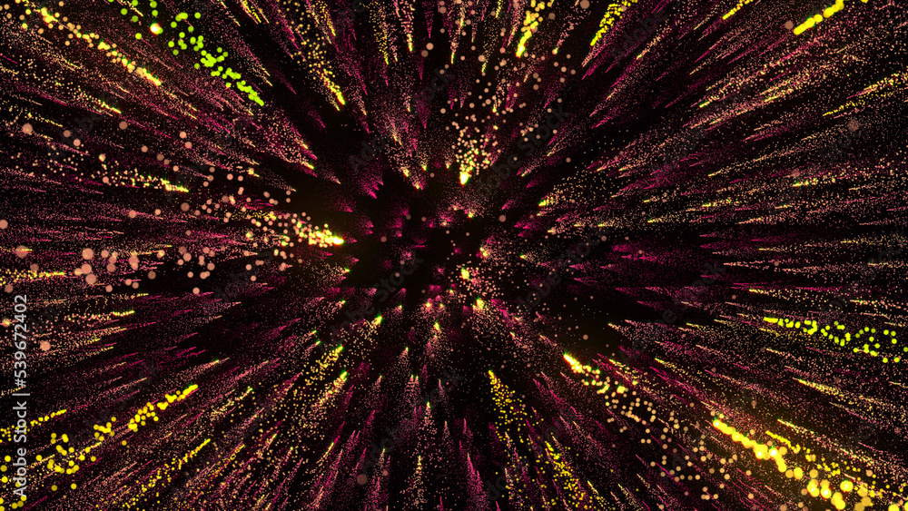 Aufkleber 3d rendering of bright multi-colored particles fill the space with jets of energy and light