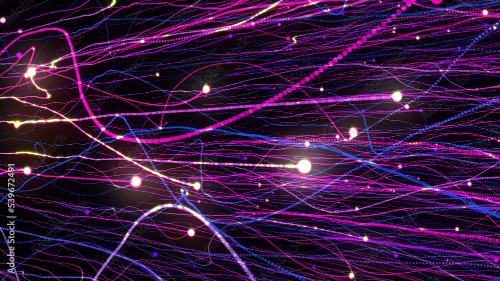 Aufkleber 3d rendering of bright multi-colored particles fill the space with jets of energy and light