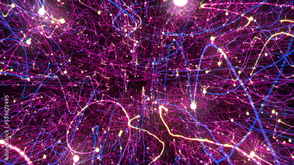 Aufkleber 3d rendering of bright multi-colored particles fill the space with jets of energy and light