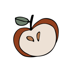 Doodle red apple with leaf