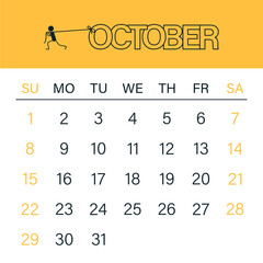 Calendar for 2023. Kalednar vector template. The week starts on Sunday. Calendar in a minimalist style. Calendar for october. Calendar for planning.