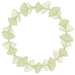 Floral wreath with ginkgo leaves for wedding invite or card background Beautiful wreath. Elegant floral frame, vector isolated on white background