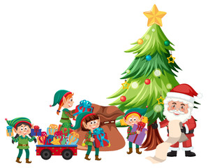 Obraz na płótnie Canvas Santa Claus and elfs delivery gift for Christmas