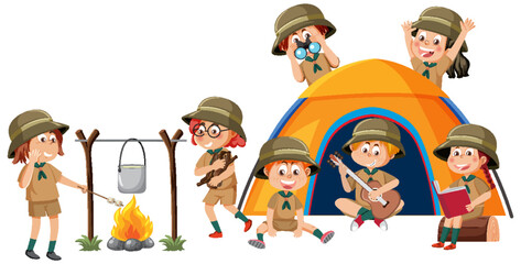 Children camping outdoor with tent