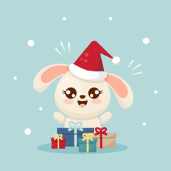 vector illustration rabbit with gifts