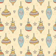 Christmas Festive decorations, Winter Holiday seamless pattern, vector background For fabrics, clothing, decoration, home decor, cards and templates, wrapping paper, kids prints.