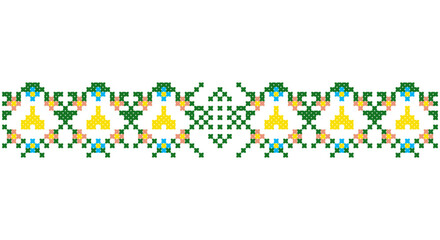 Embroidered good like old handmade cross-stitch ethnic Ukraine pattern. Ukrainian towel ornament, rushnyk called, vector.
