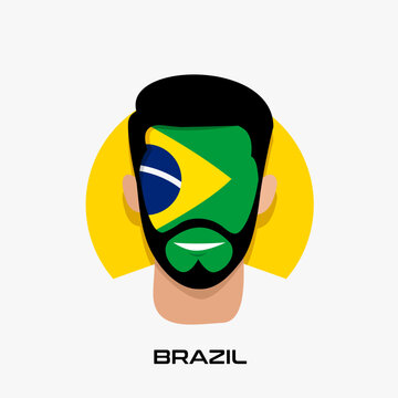 Vector Design illustration of collection of football fans smile faces with brazil flag on caps.