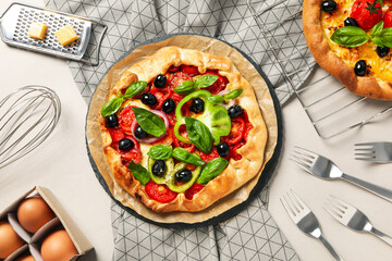 Concept of tasty food, Vegetable galette, top view