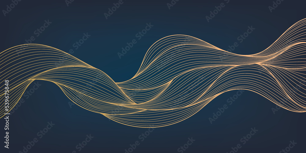 Wall mural Vector abstract luxury golden wallpaper, wavy line art background. Line design for interior design, textile patterns, textures, posters, package, wrappers, gifts etc. Japanese style.