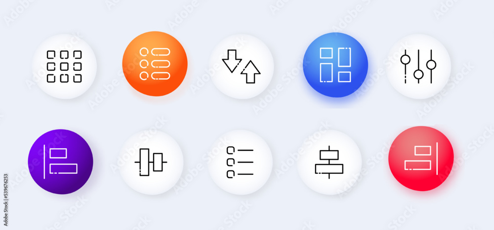 Aufkleber menu buttons set icon. tiles, slider, settings, centering, alignment, sorting, application, control 