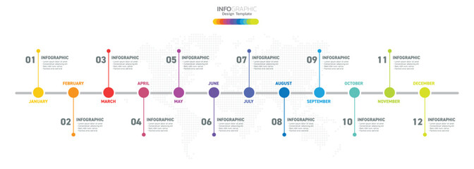 12 Months modern Timeline diagram calendar, Infographic template for business.