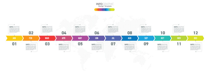 12 Months modern Timeline diagram calendar, Infographic template for business.