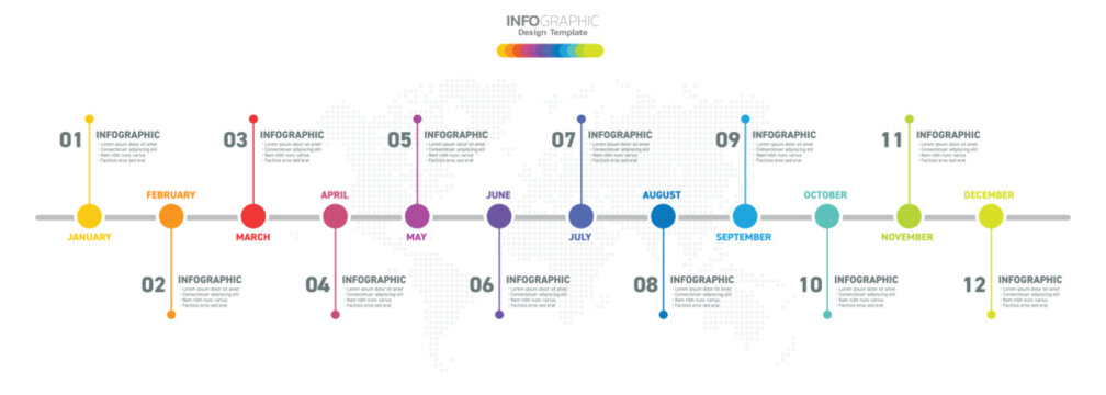 12 Months modern Timeline diagram calendar, Infographic template for business.