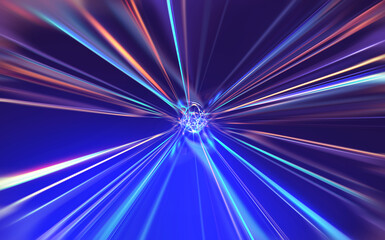 Abstract beam. Node, energy, speed, flow, cyber, nanoparticle 3D illustration