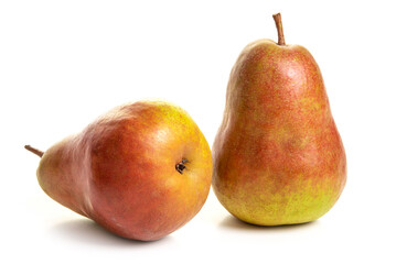 Two red-green pears. Isolate on white background
