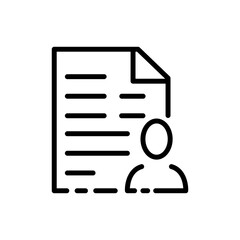 Document with person line icon. Private information, personal data protection, confidential, file management, security. Privacy concept. Vector black line icon on a white background