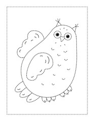 Owl continue the pattern with pen, dotted line practice worksheet for preschoolers