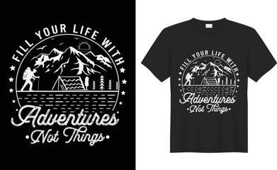 Camping t-shirt design. Hand drawn vintage outdoor black and white t-shirt, camping svg design, Adventure t-shirt design. Outdoor t shirt design