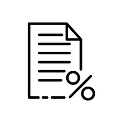 File with percent line icon. Information, text document, discount, pdf, private, book, note, paid information. Data set concept. Vector black line icon on a white background