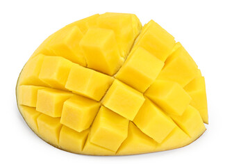 fresh sliced mango isolated on white background. exotic fruit. clipping path