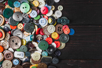 Various sew-on buttons. Sew-on buttons close-up. 