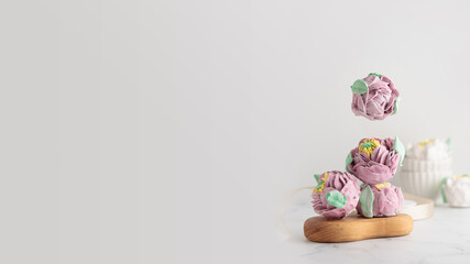 Traditional Russian homemade merengue marshmallow or zephyr flowers
