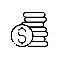Stack of coin line icon. Career, business, income, growth, salary, tax, paid, banknote, sale, shopping. Money concept. Vector black line icon on a white background