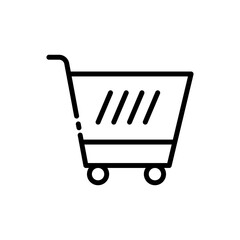 Shopping cart line icon. Check mark, arrow, cross, plus, add and remove items to the cart, like, star, favoirite. Purchase concept. Vector black line icon on a white background