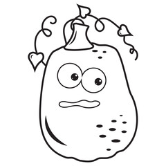 Autumn vegetable pumpkin kawaii, black contour doodle, vector isolated illustration