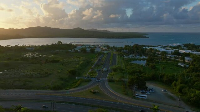 Sunset Over Amber Cove And Maimon Bay In Puerto Plata Province, Dominican Republic. aerial