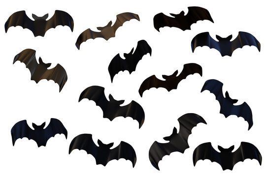 Halloween paper bats collection. 3d render