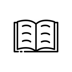 Opened book line icon. Literature, prose, reading, literature, library, athenaeum, atheneum, paper, audiobook. Education concept. Vector black line icon on a white background