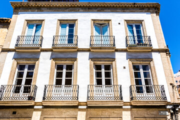 Obraz premium Exterior of an old building with balconies in the center of Almeria, Andalucia, Spain, Europe