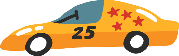 Nascar. Cute doodle drawn illustration in cartoon style for kids. Side view