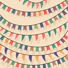 Decorative festive colorful street flags. Streamers of festive decorations. Vector illustration for design.