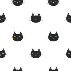 Funny black cat seamless pattern. Cute cat face. Simple children's design in Scandinavian style. Cartoon etsky print.