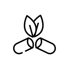 Tablet line icon. Biologically active additives, treatment, disease, doctor, pharmacy, medicine, first aid kit. Health care concept. Vector black line icon on a white background