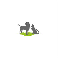 Cat and Dog Silhouette and illustration pet animal logo designs template 