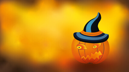 Halloween Bild mit Kürbis auf leuchtendem Hintergrund.