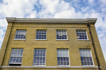 exterior of traditional Georgian style townhouse in England UK. elegant building with high ceilings 