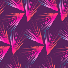 Abstract seamless sparkle pink pattern. Endless feather print. Psychedelia repeat ornament. Triangle shape with needles repeated backdrop