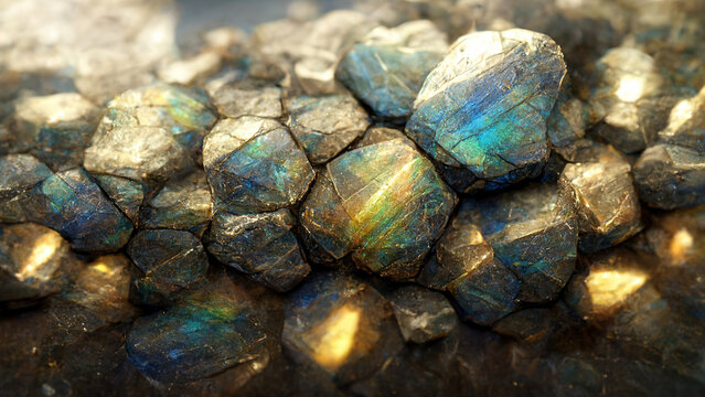 Close-up of mineral stone labradorite iridescent