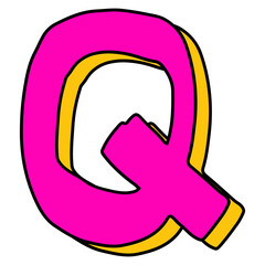 Letter Q hand drawn illustration in emo doodle design