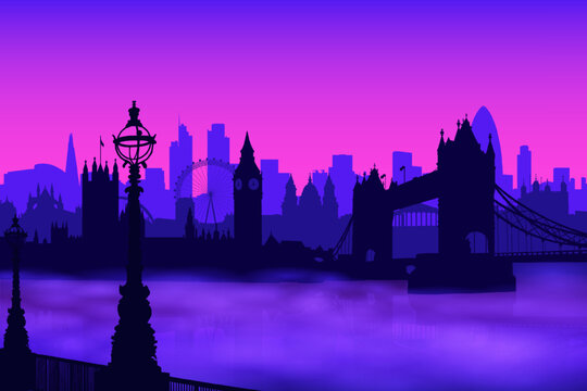 London skylines in the fog